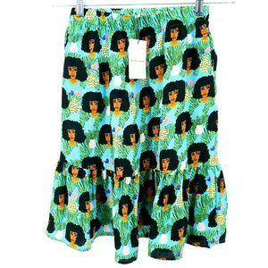 PEPALOVES Funky All Over Print Ruffle Midi Skirt Elastic Waist